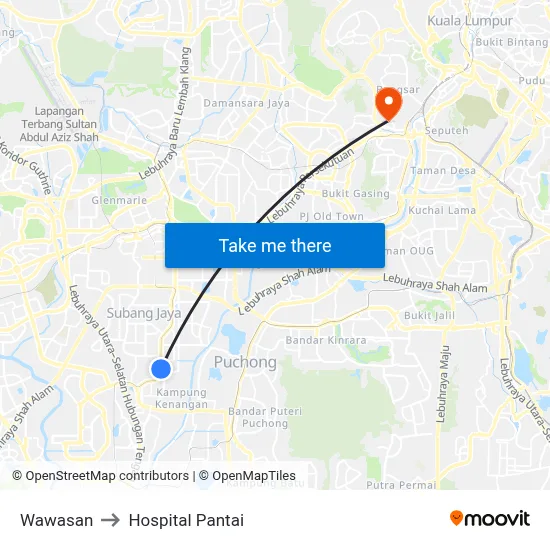 Wawasan to Hospital Pantai map