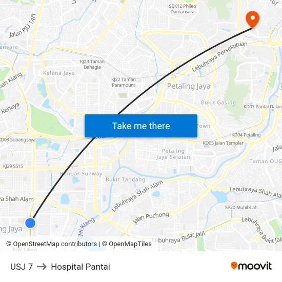 USJ 7 to Hospital Pantai map