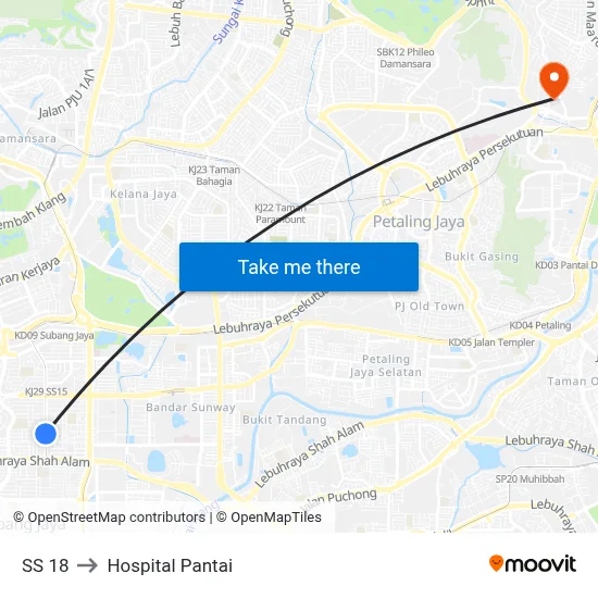 SS 18 to Hospital Pantai map