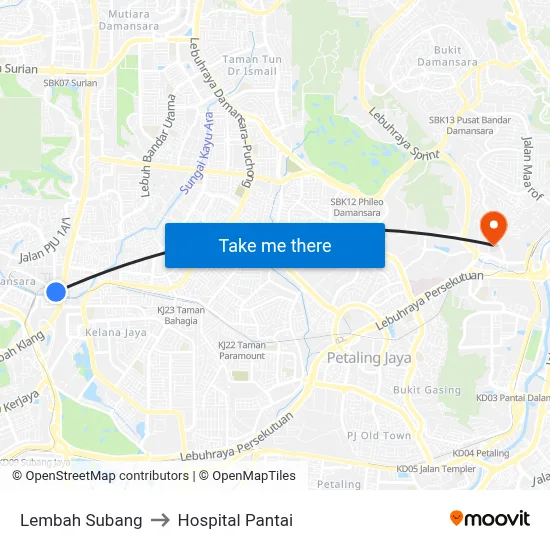 Lembah Subang to Hospital Pantai map