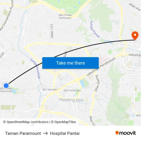 Taman Paramount to Hospital Pantai map