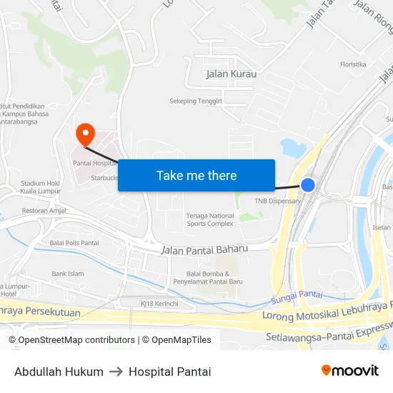 Abdullah Hukum to Hospital Pantai map