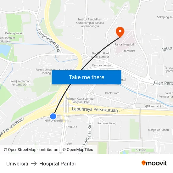 Universiti to Hospital Pantai map
