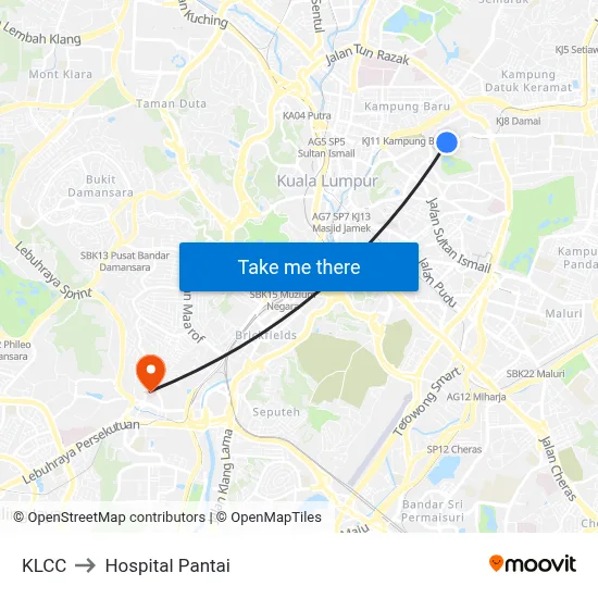 KLCC to Hospital Pantai map