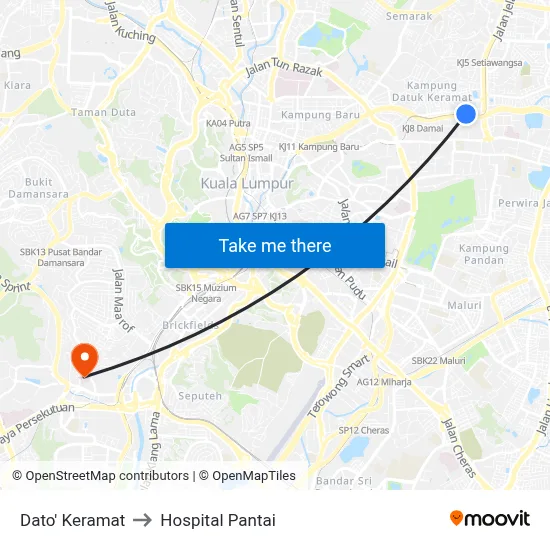 Dato' Keramat to Hospital Pantai map