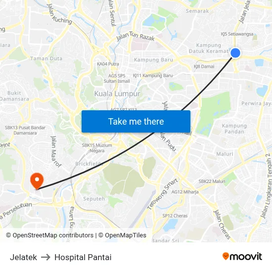 Jelatek to Hospital Pantai map