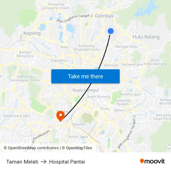 Taman Melati to Hospital Pantai map