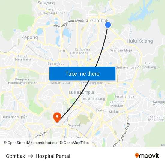Gombak to Hospital Pantai map