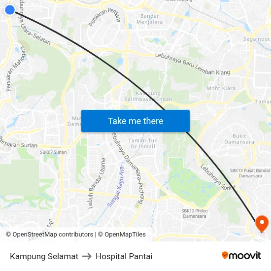 Kampung Selamat to Hospital Pantai map