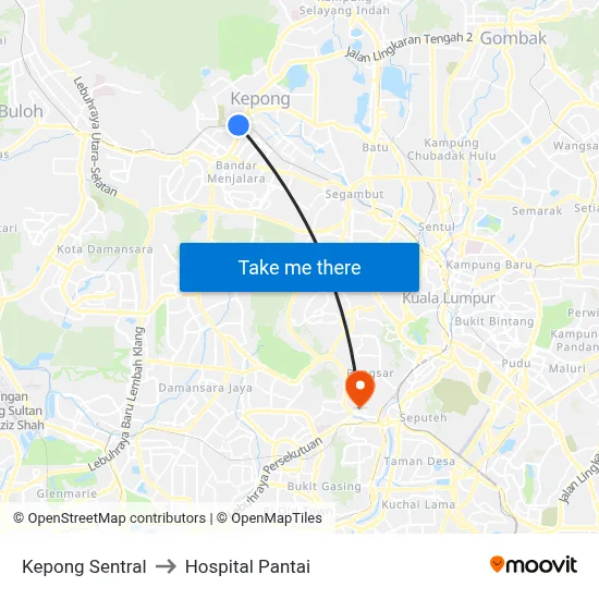 Kepong Sentral to Hospital Pantai map