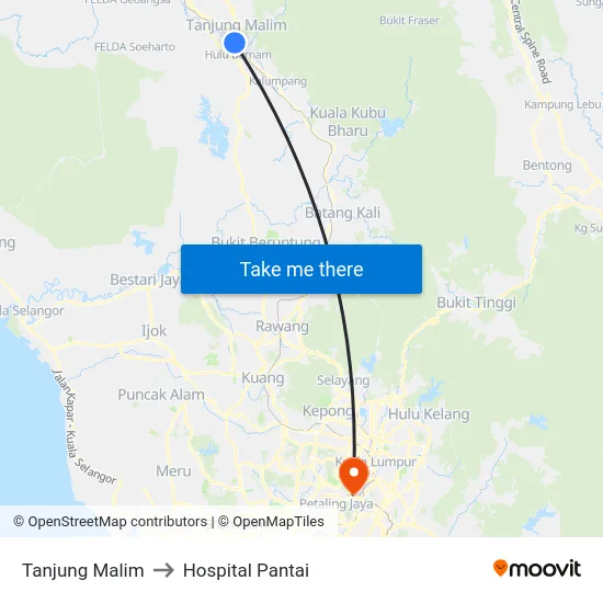 Tanjung Malim to Hospital Pantai map