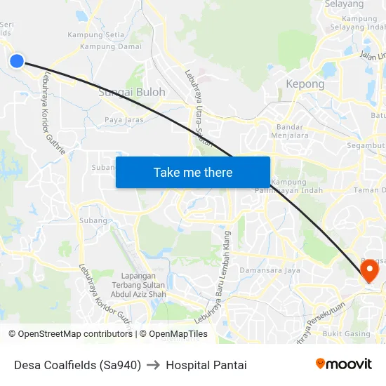 Desa Coalfields (Sa940) to Hospital Pantai map