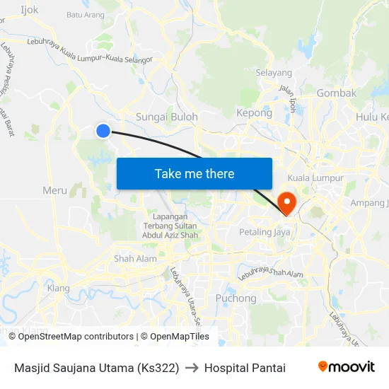 Masjid Saujana Utama (Ks322) to Hospital Pantai map