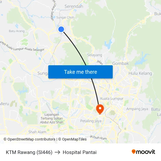 KTM Rawang (Sl446) to Hospital Pantai map