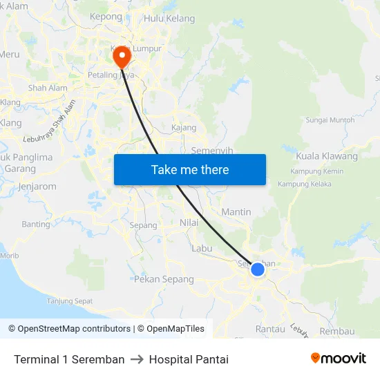 Terminal 1 Seremban to Hospital Pantai map