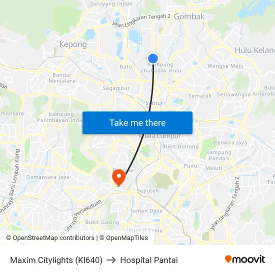 Maxim Citylights (Kl640) to Hospital Pantai map