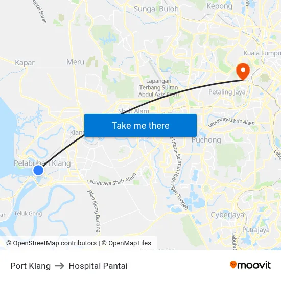 Port Klang to Hospital Pantai map