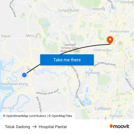 Teluk Gadong to Hospital Pantai map