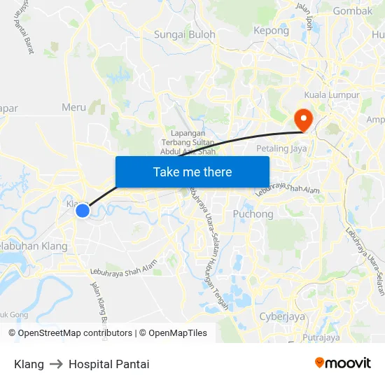 Klang to Hospital Pantai map