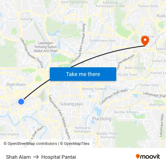 Shah Alam to Hospital Pantai map