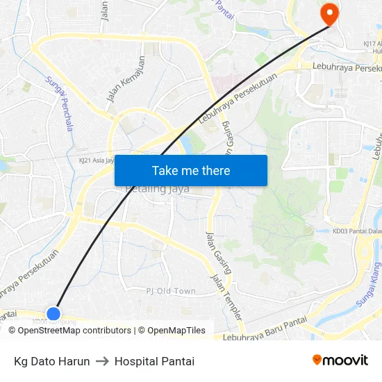 Kg Dato Harun to Hospital Pantai map
