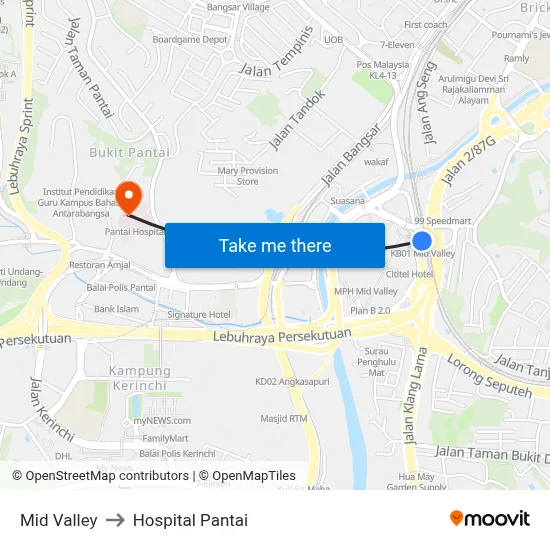 Mid Valley to Hospital Pantai map