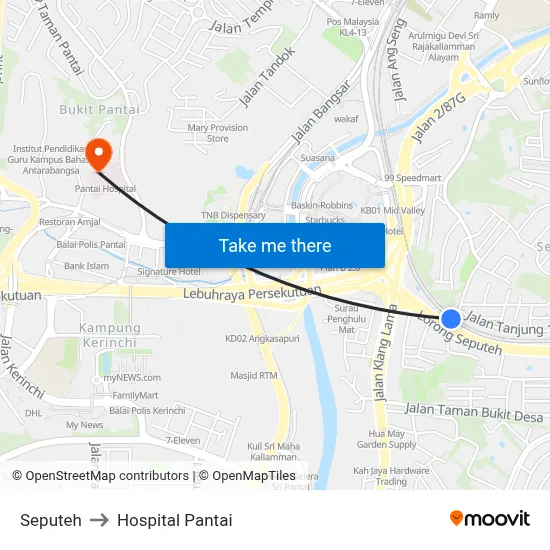Seputeh to Hospital Pantai map