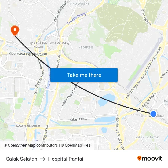 Salak Selatan to Hospital Pantai map
