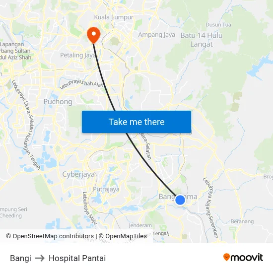 Bangi to Hospital Pantai map