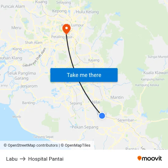 Labu to Hospital Pantai map