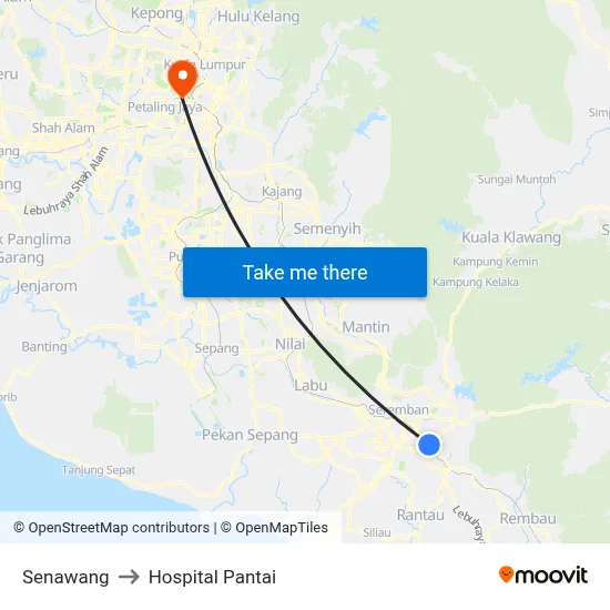 Senawang to Hospital Pantai map