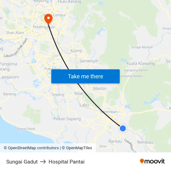Sungai Gadut to Hospital Pantai map