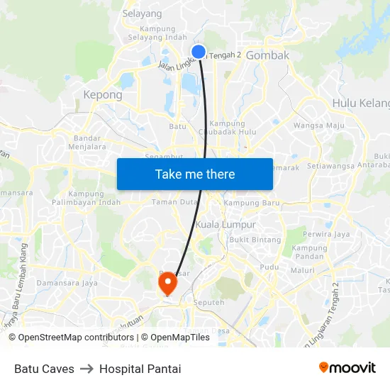 Batu Caves to Hospital Pantai map