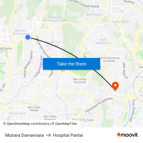 Mutiara Damansara to Hospital Pantai map