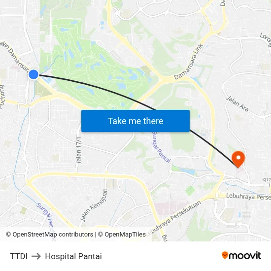 TTDI to Hospital Pantai map