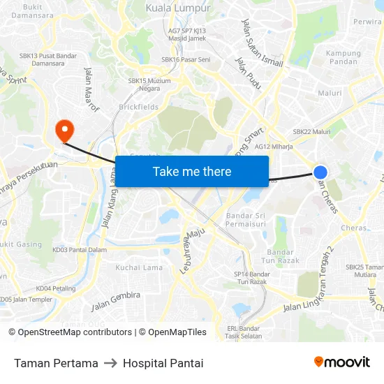 Taman Pertama to Hospital Pantai map