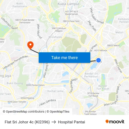 Flat Sri Johor 4c (Kl2396) to Hospital Pantai map