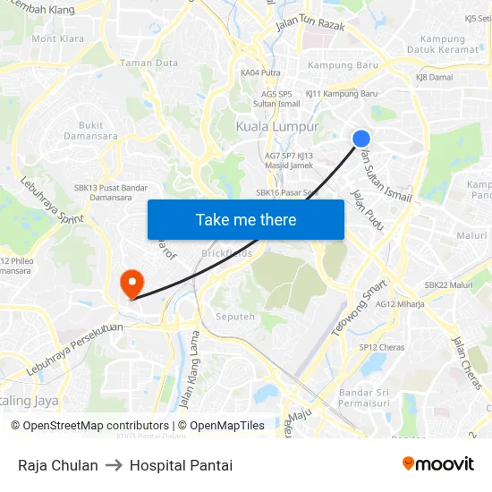 Raja Chulan to Hospital Pantai map