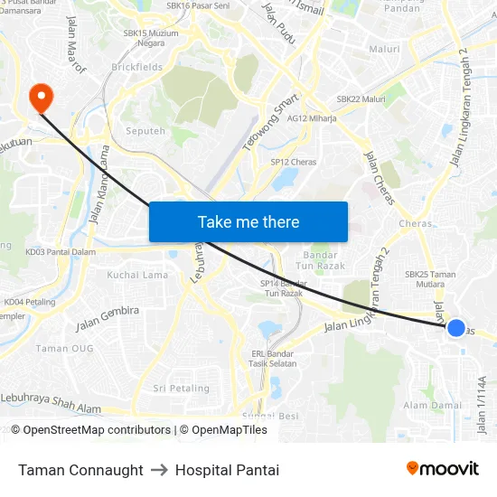 Taman Connaught to Hospital Pantai map