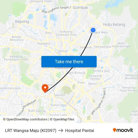 LRT Wangsa Maju (Kl2097) to Hospital Pantai map