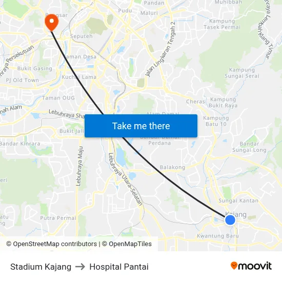 Stadium Kajang to Hospital Pantai map