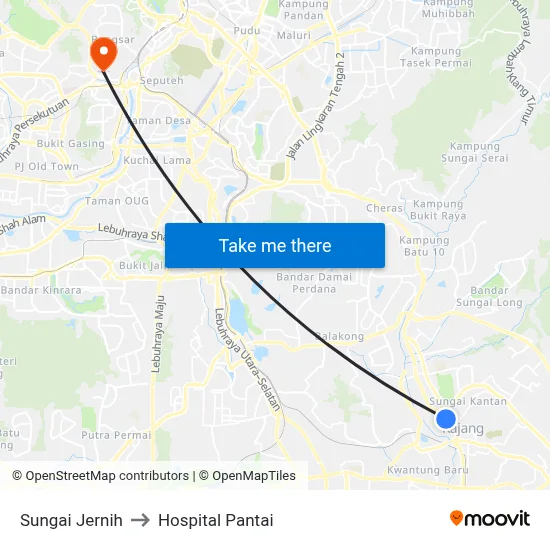 Sungai Jernih to Hospital Pantai map