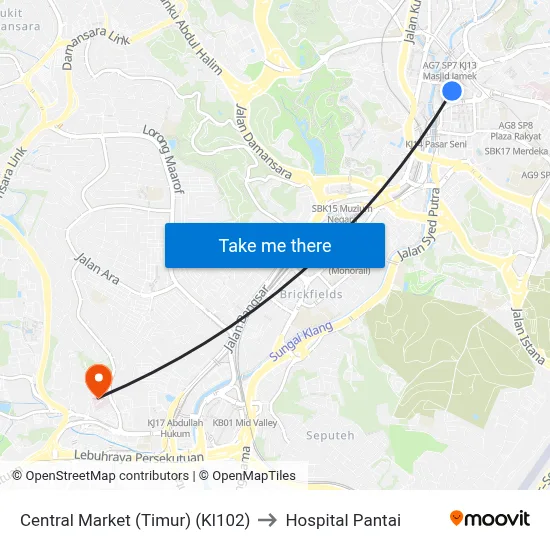 Central Market (Timur) (Kl102) to Hospital Pantai map