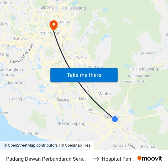 Padang Dewan Perbandaran Seremban to Hospital Pantai map