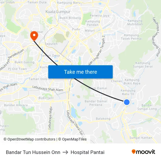 Bandar Tun Hussein Onn to Hospital Pantai map