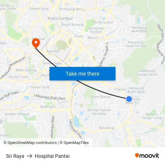 Sri Raya to Hospital Pantai map