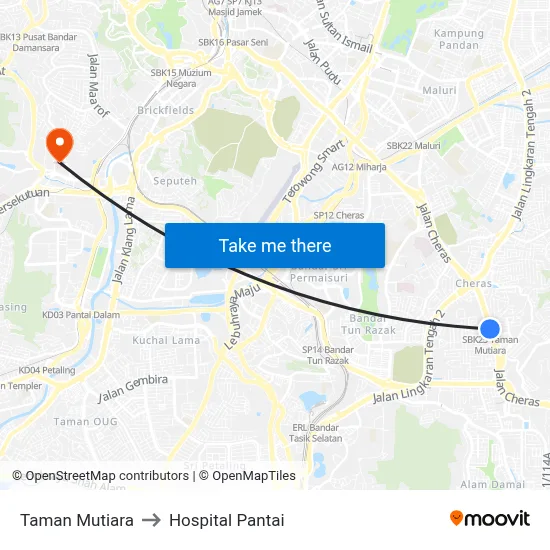 Taman Mutiara to Hospital Pantai map