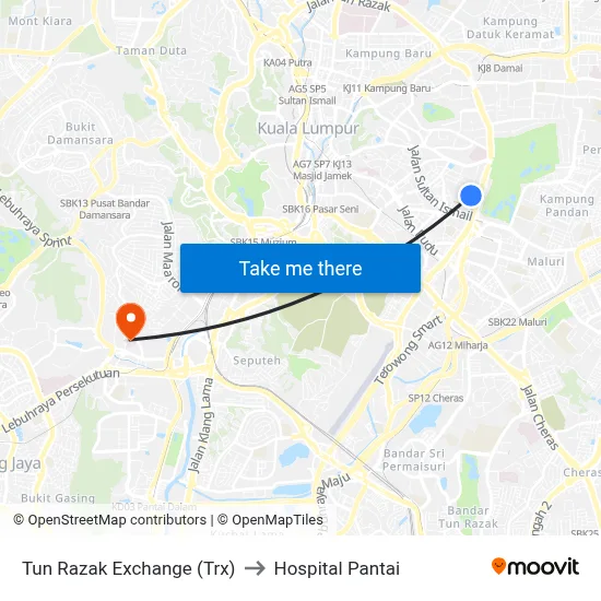 Tun Razak Exchange (Trx) to Hospital Pantai map