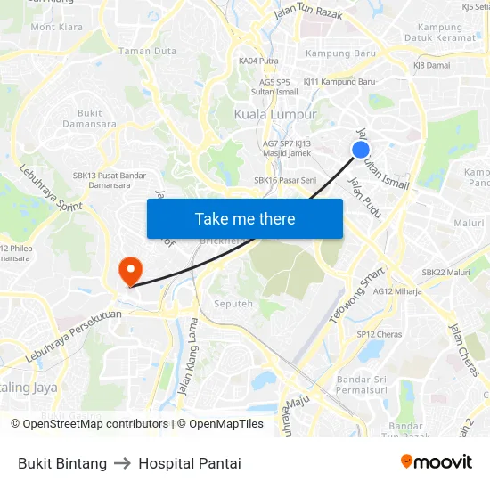 Bukit Bintang to Hospital Pantai map