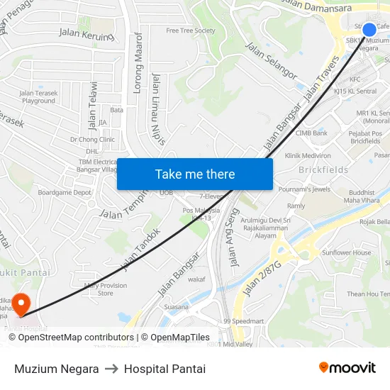 Muzium Negara to Hospital Pantai map